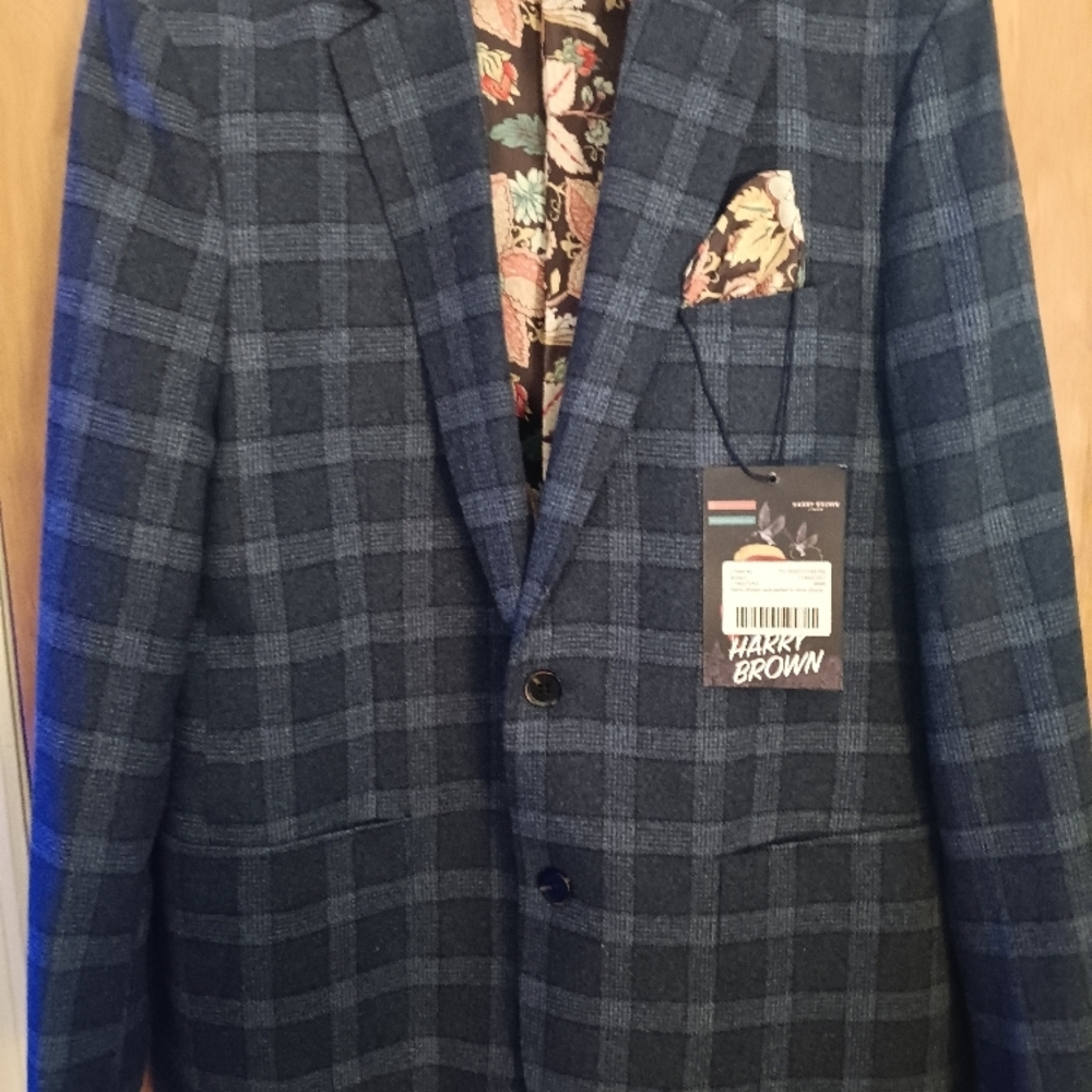 Men's Blue Plaid Blazer